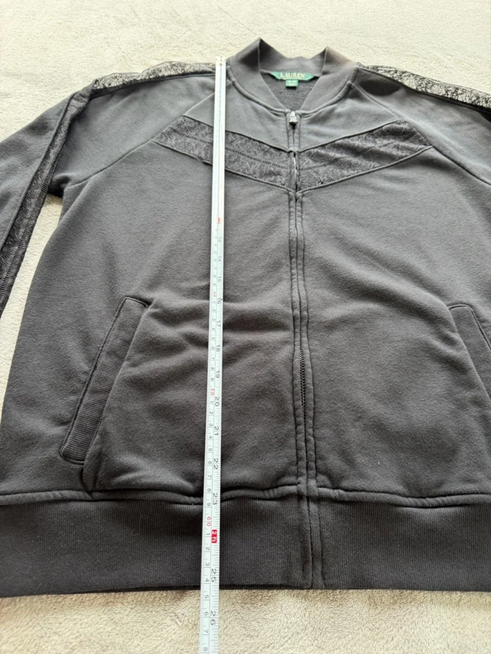 Ralph Lauren Black Lace-Panel Bomber Jacket